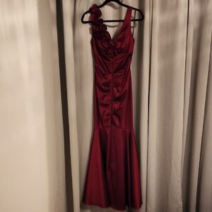 Cache Red Burgundy Formal Dress with Floral Detail